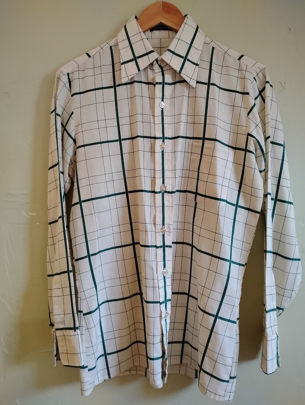 1970s Vtg M Long Sleeve Shirt Retro Disco Club Collar Striped Green White